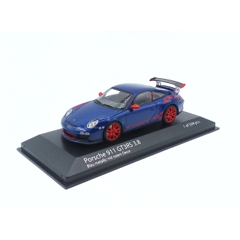 Porsche 911 (997.2) GT3 RS 3.8 2009 blue metallic / red decor - skala 1:43 - Minichamps